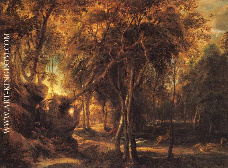 A Forest at Dawn with Deer Hunt