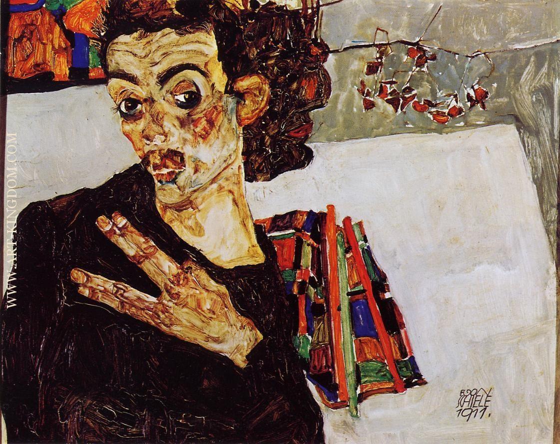 Self Portrait with Black Vase and Spread Fingers