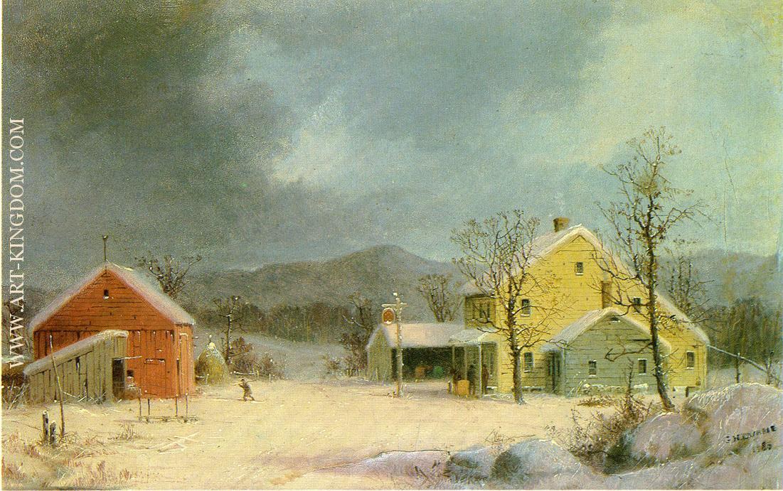 Yellow Farmhouse in Winter