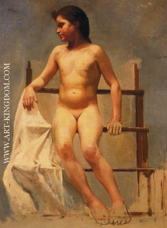 Desnudo de ni a sobre escalera