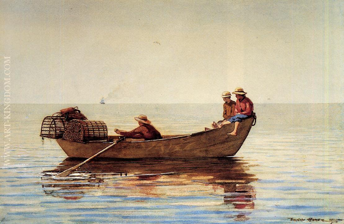 Three Boys in a Dory with Lobster Pots