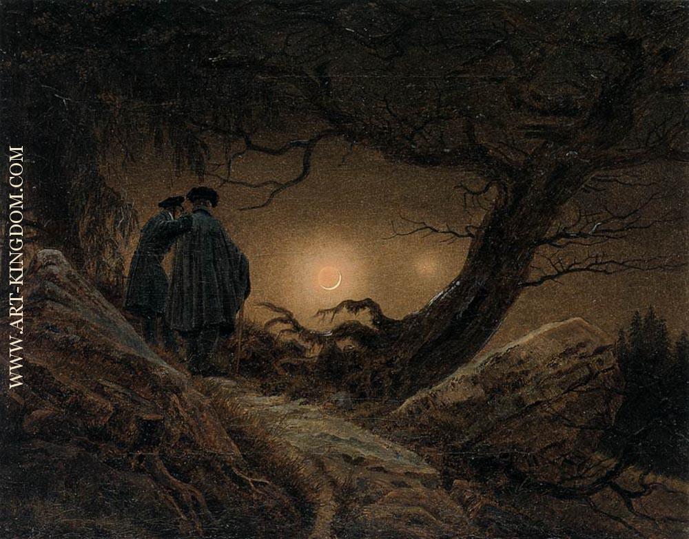 Two Men Contemplating The Moon