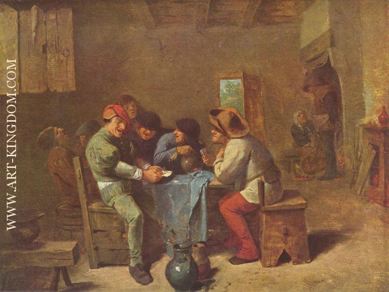 Kartenspielende Bauern in einer Schenke 1630-1640
