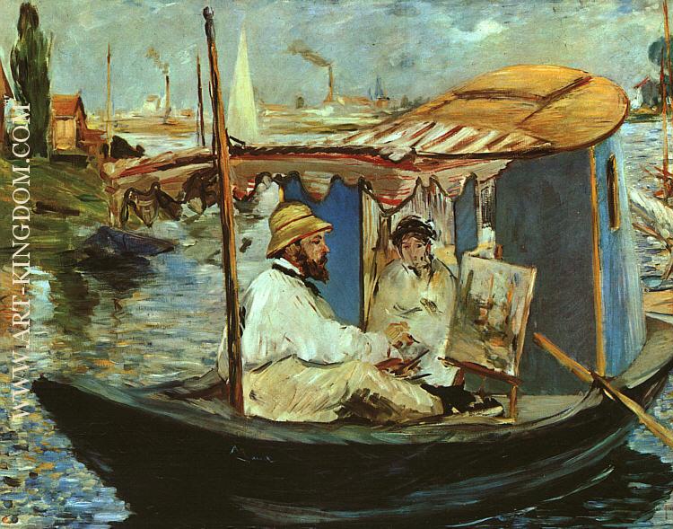 Claude Monet Working on his Boat in Argenteuil