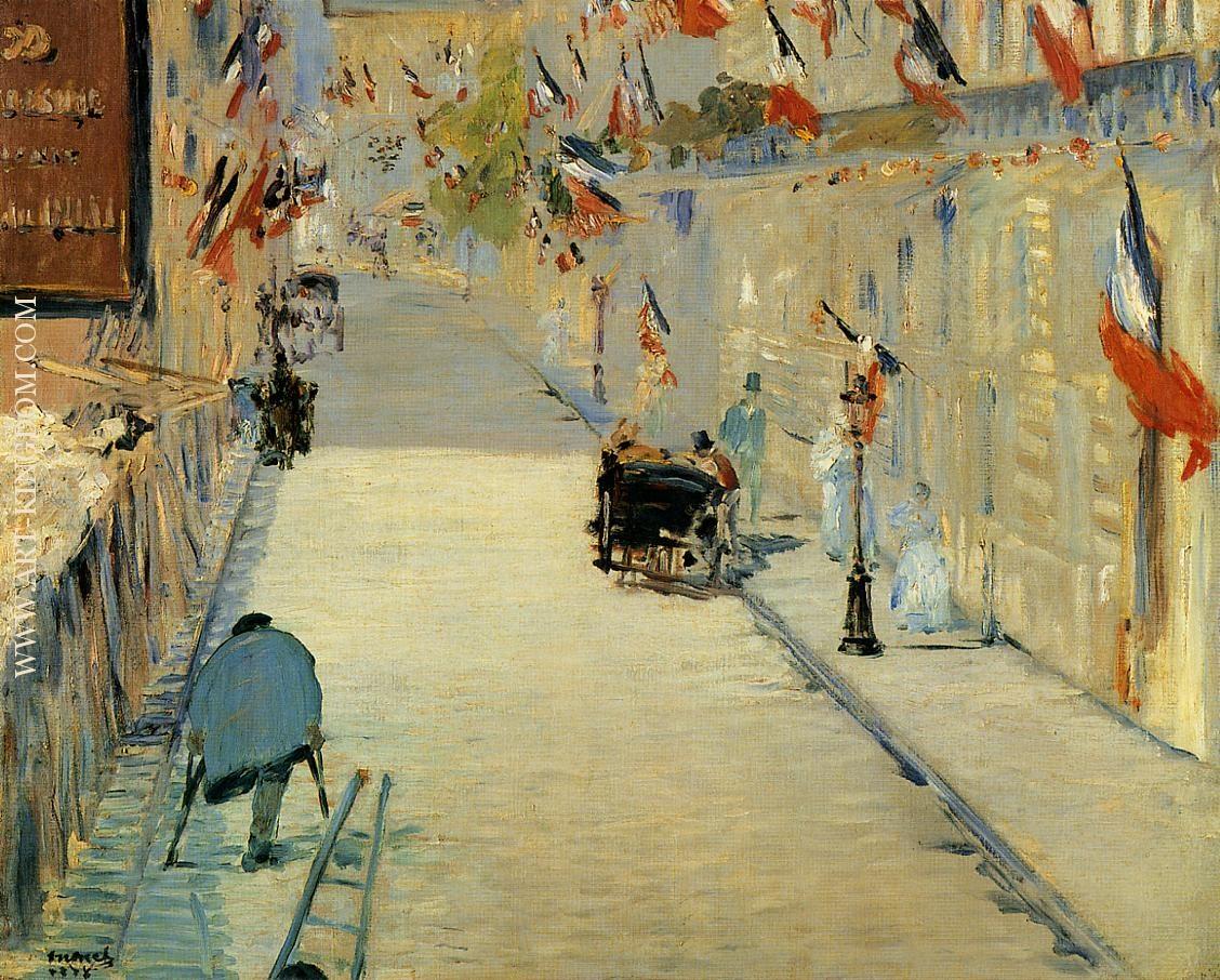 Rue Mosnier Decoreted with Flags, with a Man on Crutches