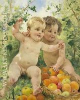 Two children with a fruit basket