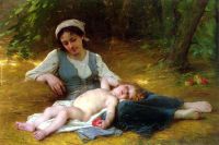 Young mother and sleeping child