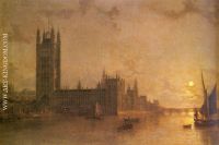 Westminister Abbey The Houses of Parliament with the Construction of Wesminister Bridge