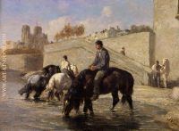 Abreuvant with horse in the Seine behind Notre Dame