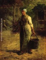 Woman Carrying Firewood and a Pail