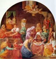 Frescoes in the Palazzo Quirinale Cappella dell Annunciata entrance wall scene Maria birth