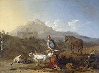 Italiaans landschap met een geitenmelkster