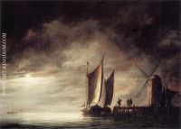 Dordrecht Harbor by Moonlight