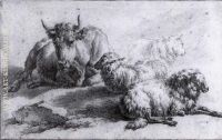 A Cow and Three Sheep