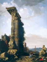 Idealised View with Roman Ruins Sculptures and a Port
