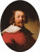 Portrait of a bearded man bust length in a red doublet