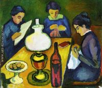 Three Women at the Table by the Lamp