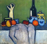 Still Life with Flask Fruit and Figure