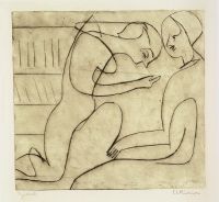 Lovers in the bibliothek etching 