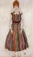 Portrait of Edith Schiele in a Striped Dress