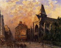Scene of a Street in front of the Church of Saint Medard Paris
