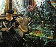 Woman by a Goldfish Tank