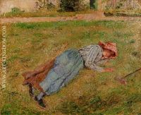 Resting Peasant Girl Lying on the Grass Pontoise