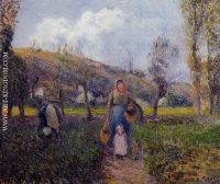 Peasant Woman and Child Harvesting the Fields Pontoise