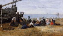 Berck Group of Fishwomen Seated on the Beach