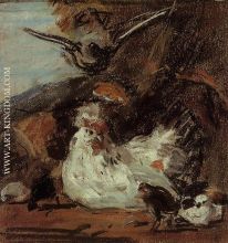 A Hen and Her Chicks after Melchior d Hondecoeter 
