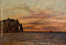 Etretat the Falaise d Aval at Sunset