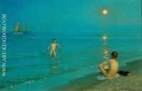 Boys Bathing Summer Evening Skagen