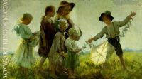 Children playing with a kite