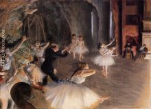 Rehearsal of the Ballet on Stage by Degas