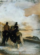 Two Riders by a Lake