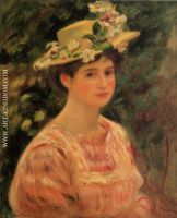 Young Woman Wearing a Hat with Wild Roses