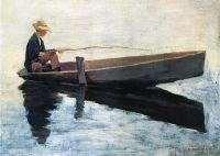 Boy in a Boat Fishing