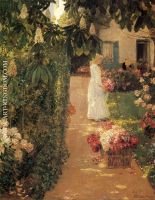 Gathering Flowers in a French Garden