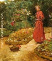 Woman Cutting Roses in a Garden