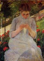 Young Woman Sewing in a Garden