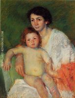 Nude Baby on Mother s Lap Resting Her Arm on the Back of the Chair