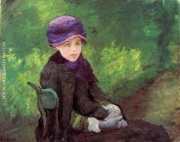 Susan Seated Outdoors Wearing a Purple Hat