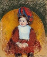 Margot in a Dark Red Costume Seated on a Round Backed Chair