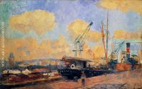 Steamers and Barges in the Port of Rouen Sunset