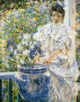 Woman on a Porch with Flowers