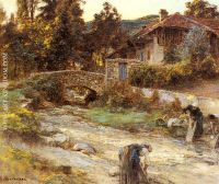 Washerwomen at a Stream with Buildings beyond