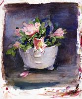 Wild Roses in a White Chinese Porcelain Bowl