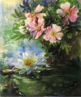 Wild Roses and Water Lily Study of Sunlight