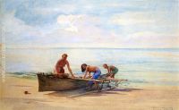 Women Drawing up a Canoe Vaiala in Samoa Otaota Her Mother and a Neighbor