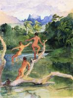 Girls Bathing on the Shore near Papeete in an Outlet of the River Fautaua